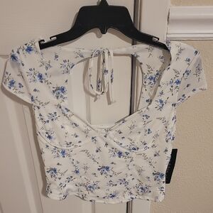 Madden Girl White and Blue Floral Crop Top